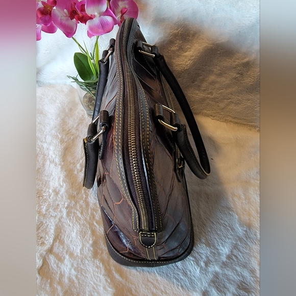 Dooney & Bourke Cognac Brown Croco Embossed Leather Domed Satchel - Picture 7 of 9